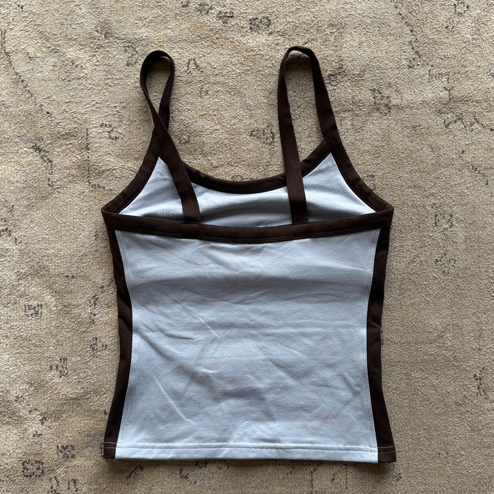 SET Active Birthday Blue and Brown Trim Ribbed Camisole - Picture 3 of 4